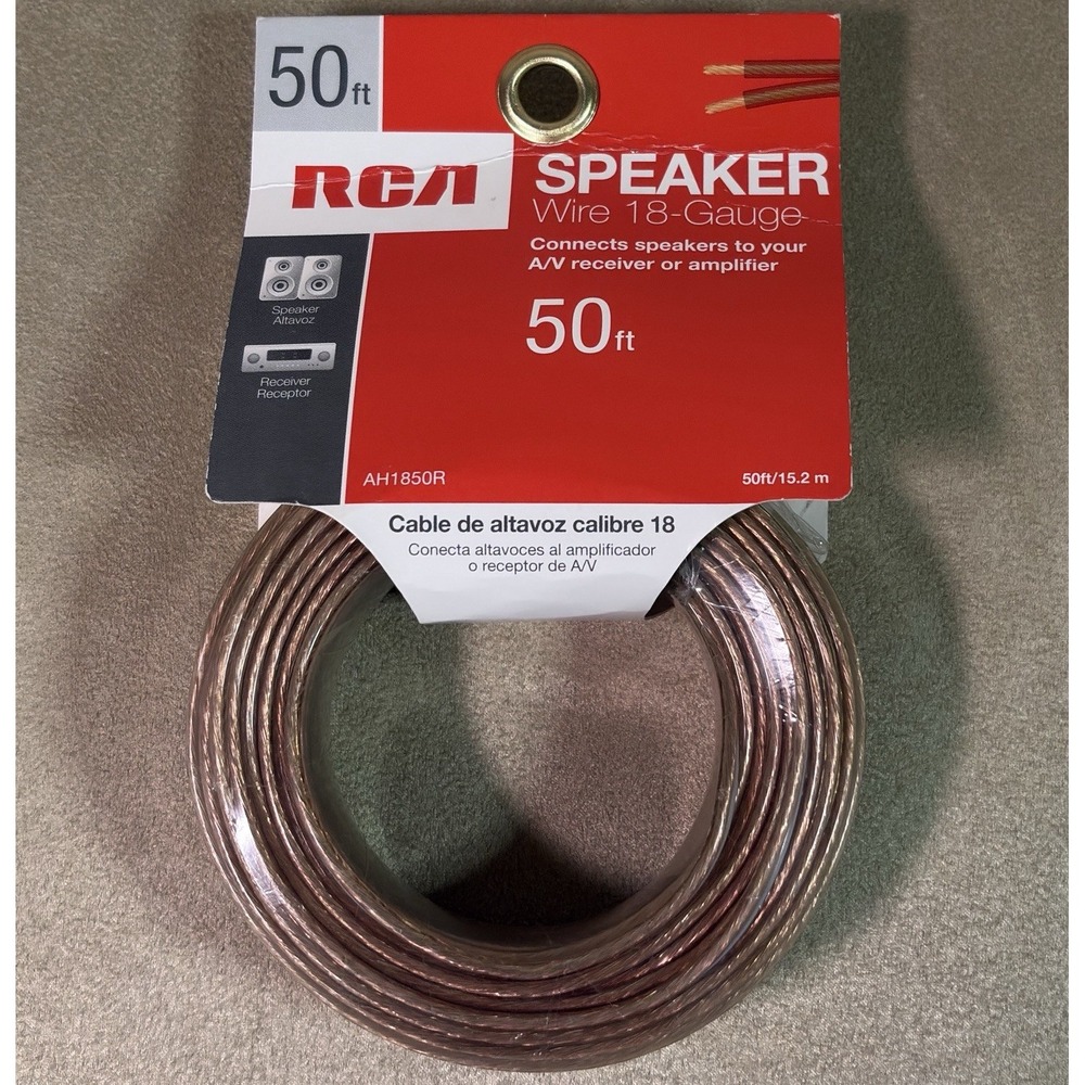 RCA 18 AWG Speaker Wire 50 ft Clear Jacket Raw to Raw (AH1850R) (129)